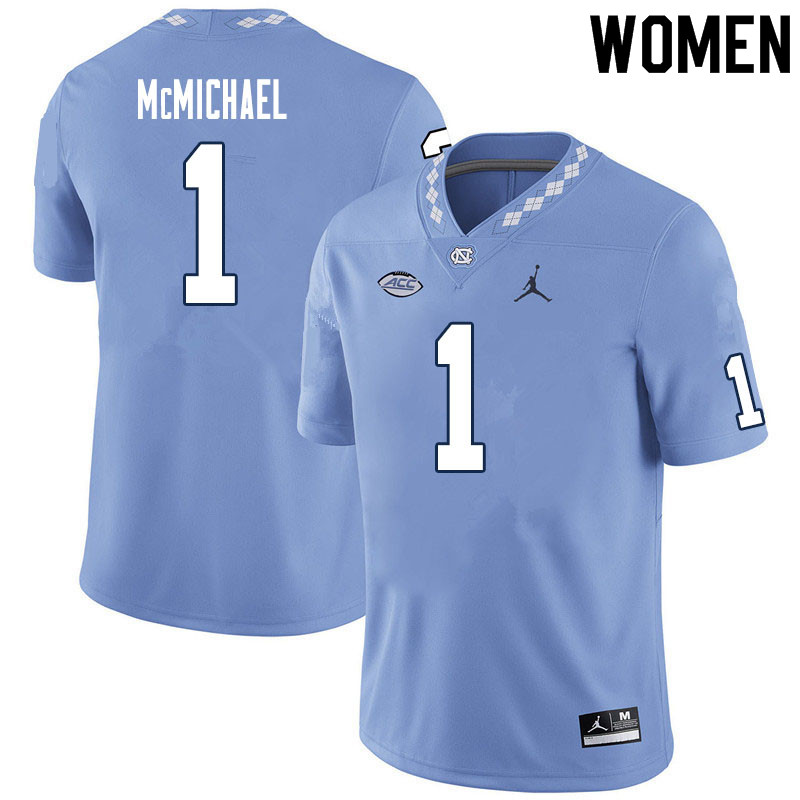 Women #1 Kyler McMichael North Carolina Tar Heels College Football Jerseys Sale-Carolina Blue